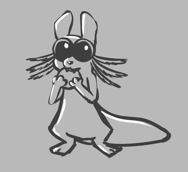 a two color digital sketch of rivulet from rain world. they're eating some sort of round fruit, looking pretty feral doing it. they look shiny and wet.