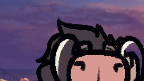 a low resolution drawing of pebble's snout from the front very close to the camera, only the upper half of it can be seen. there's some clouds in the background